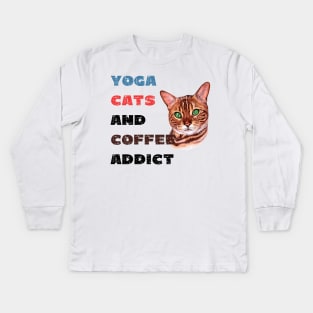 Yoga cats and coffee addict funny quote for yogi Kids Long Sleeve T-Shirt